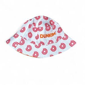 Dunkin’ Donuts Reversible Bucket Hat Orange White Donut Print Logo Promo Merch
